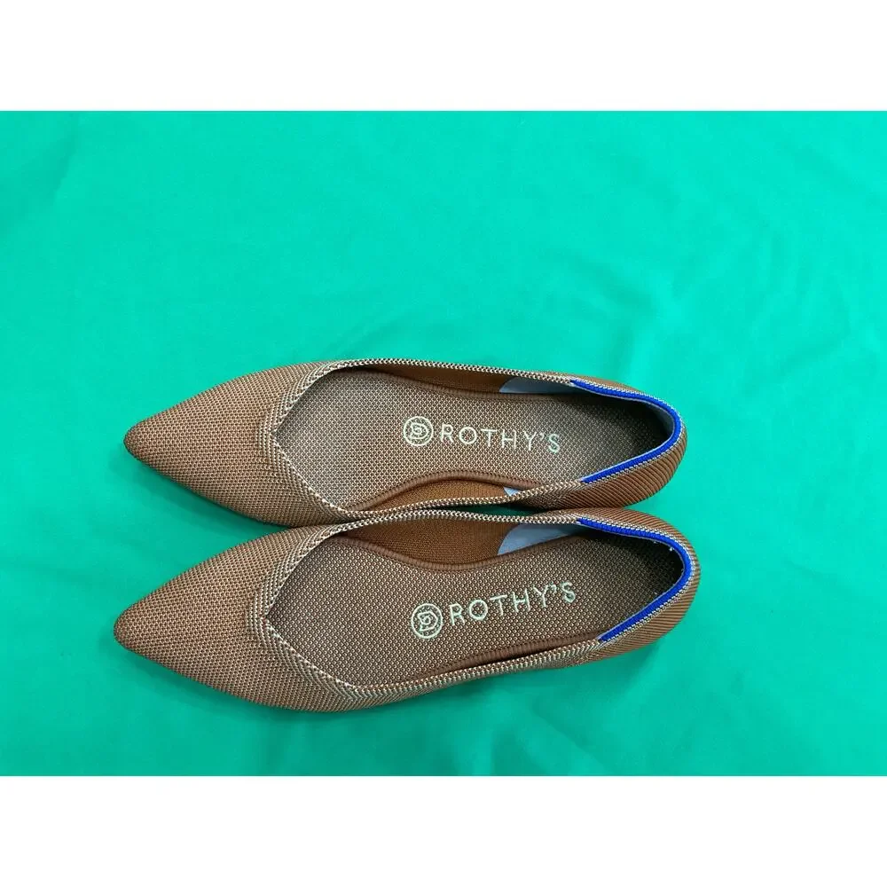 Rothy's The Point ballet flats the "Amber" burnt orange textile Blue Trim 7.5 - Picture 10 of 14